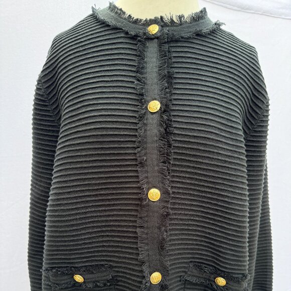 J. CREW Black Textured Cropped Knit Jacket Gold Buttons Trims New Plus Sz 2X - Picture 3 of 8